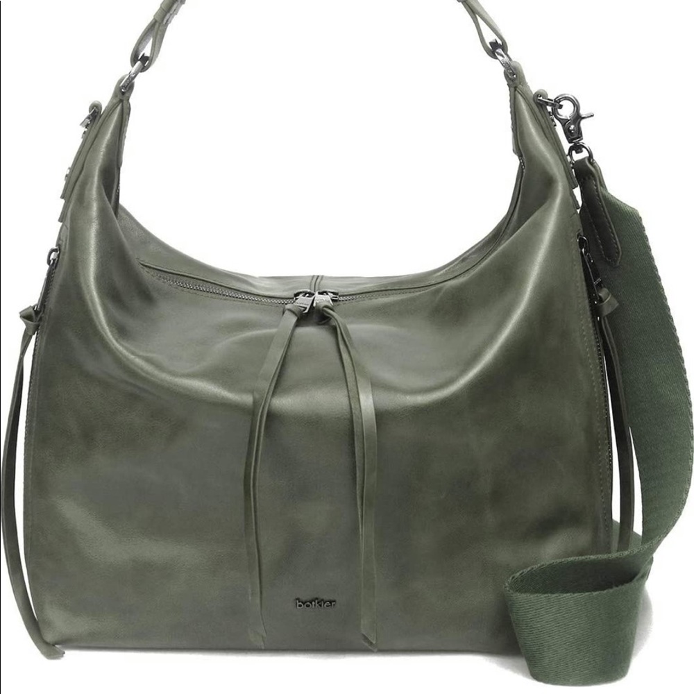 Botkier Olive Leather Hobo with Detachable Wide Strap